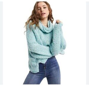 Free People BFF cowl neck slouchy sweater in Aqua Star Small